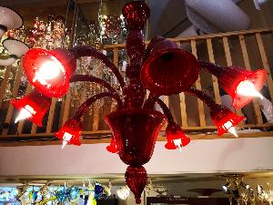 Lustre Murano Voltolina collection Laguna Rouge ( Bras vers le bas )