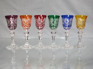 Verres Liqueurs Porto sur pied Taille Etoile Diamant Cristal Boheme Couleur 