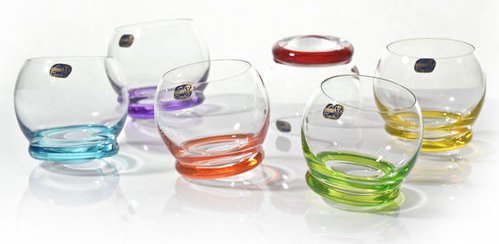 Coffret 6 Verres Whisky Culbuto cristal boheme couleur