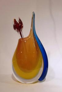 Vase collection Murano avec fleur tulipe jaune