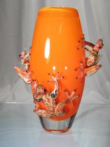 Vase 4 grenouilles Venimeuses Murano Orange