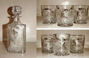 Ensemble Carafe et 6 verres à whisky "chasseur " en cristal 