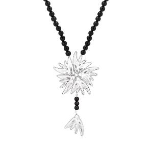 Collier Sautoir Hirondelles Cristal Lalique et Perles Onyx