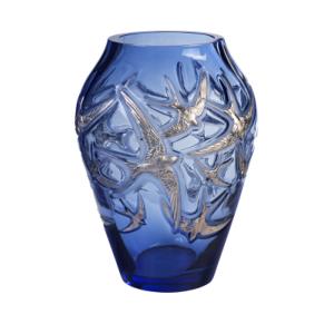 VASE Lalique Hirondelles GM bleu tamponné platine 130 ex. 