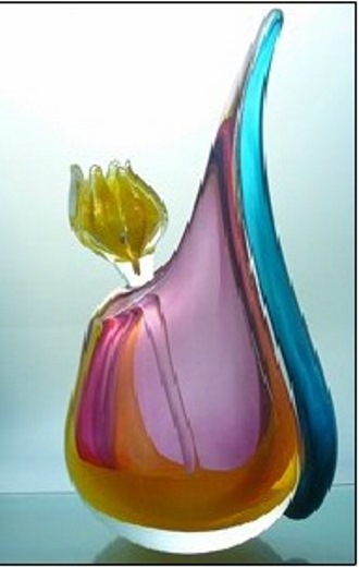 Vase collection Murano avec fleur tulipe jaune