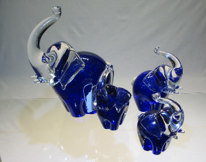 Eléphant collection Murano Bleu or ( 4 tailles ) 