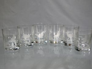 Coffret 6 Verres à whisky en cristal boheme + 24% plomb  "chasse" 