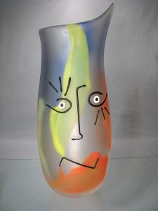 Vase Murano Visage Picasso Grand Mat, pièce artistique