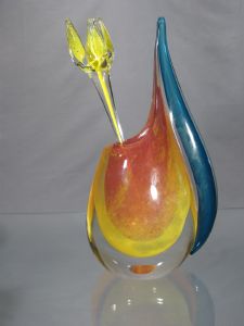 Vase collection Murano avec fleur tulipe jaune