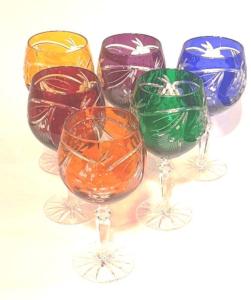 Service 6 Verre à vin cristal bohème couleur forme bombée