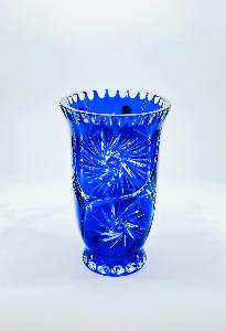 Vase cristal de boheme bleu cobalt taillé PM