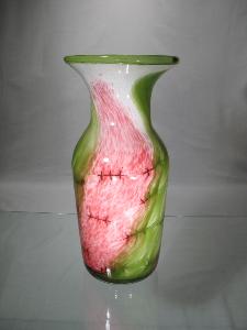 Vase en cristal rose vert pièce unique signée