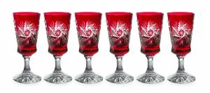 Verres à digestif en Cristal de Bohème en couleur rouge