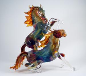 Cheval rampant et cheval debout Verre multi couleur Murano Zanetti 