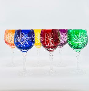 Service 6 Verre à vin cristal bohème 6 couleur  