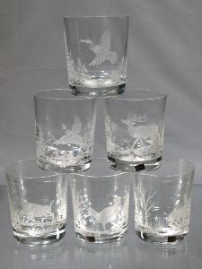 Coffret 6 Verres à whisky en cristal boheme + 24% plomb  "chasse" 