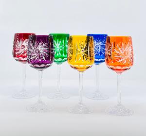 Service 6 Verre à vin cristal bohème couleur forme carée