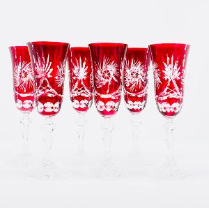 Flutes à Champagne rouge Cristal de Bohème Etoile Diamant ouverte