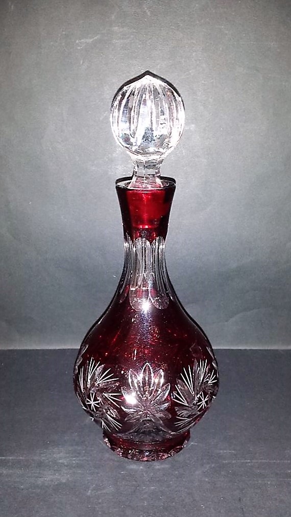 Carafe à Liqueur rouge foncé en Cristal de Bohème  