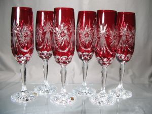 Flutes à Champagne Cristal de Bohème Rouge Ferrari decor etoile diamant (coffret de 6) 