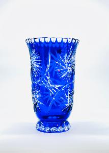 Vase cristal de boheme bleu cobalt taillé PM