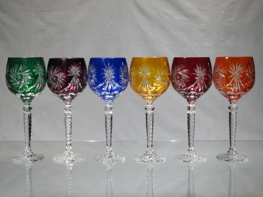 Verres à vin couleur Dégustation taille étoile diamant Cristal de Bohème 