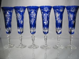 Flutes à Champagne Cristal de Bohème Bleu de Cobalt. coffret de 6 