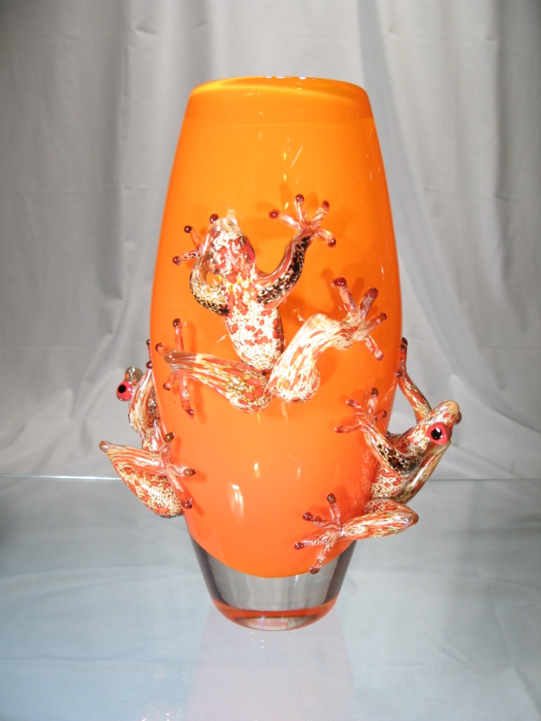 Vase 4 grenouilles Venimeuses Murano Orange